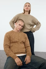 Trendyol Camel Unisex Couple/Double Crew Neck Hair Knitted Sweater