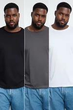 Trendyol Anthracite-White-Black Slim Fit Crew Neck Large Size 3-Pack T-shirt