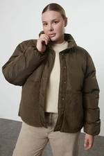 Trendyol Curve Khaki Regular Fit Fabric Block Plush Detailed Coat