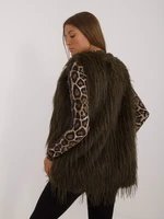 Khaki fur vest with hook-and-loop fastening