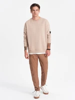 Ombre Men's pants with cargo pockets and leg hem - light brown