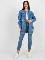 Blue Long Denim Jacket with Print