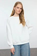 Trendyol Ecru Karioca Stitched Relaxed Pattern Basic Raglan Sleeve Crew Neck Knitted Sweatshirt