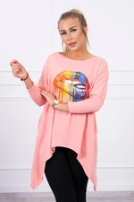 Oversize blouse with rainbow lip print apricot