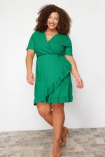 Trendyol Curve Green Double Breasted Flounce Knitted Dress Double Breasted Flounce Mini Knitted Dress