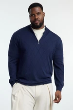 Trendyol Navy Blue Men's Regular Half Turtleneck Baklava Knitwear Plus Size Sweater