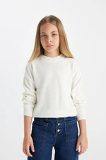 DEFACTO Girl Ecru Standard Fit Crew Neck Basic Plain Knitwear Sweater