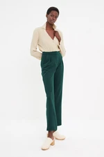 Trendyol Dark Green Straight/Straight Cut Pleated Trousers