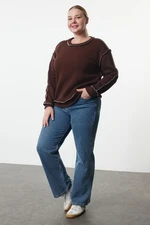 Trendyol Curve Brown Crew Neck Low Sleeve Knitted Sweatshirt