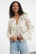 Trendyol Ecru 100% Cotton Crochet Detailed Floral Knitted Cardigan