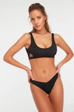 Trendyol Black Textured Cut Out Detailed Bikini Top