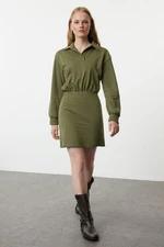 Trendyol Khaki Straight Polo Neck Fitted Mini Knitted Dress