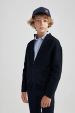 DEFACTO Boy Navy Blue Half Turtleneck Knitwear School Basic Cardigan