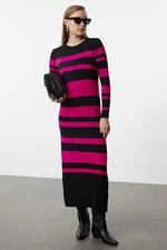 Trendyol Black Fuchsia Color Block Ribbed Knit Sweater Dress