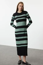 Trendyol Black Khaki Color Block Ribbed Knit Sweater Dress