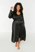 Trendyol Curve Black Kimono -Satin Nightgown 2-Piece Suit