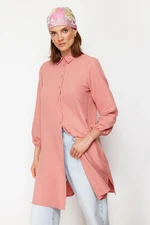 Trendyol Cinnamon Midi Long Sleeve Aerobin Shirt with Slits in the Side