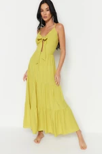 Trendyol Oil Green Maxi Woven Backless Beach Dress