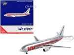 Boeing 737-300 Commercial Aircraft "Western Airlines" Silver with Red Stripes 1/400 Diecast Model Airplane by GeminiJets