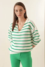 Bigdart 15778 Striped Oversize Sweater - Green