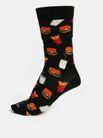 Černé vzorované unisex ponožky Happy Socks Hamburger