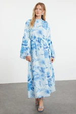 Trendyol Blue Lined Woven Chiffon Floral Pattern Dress