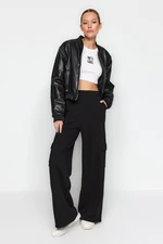 Trendyol Black Thick Wide Leg Cargo Pocket Knitted Sweatpants