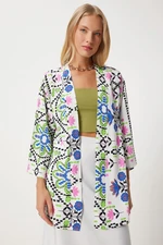 Happiness İstanbul Women's Green Blue Patterned Viscose Kimono