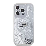 Zadní kryt Karl Lagerfeld Liquid Glitter Karl and Choupette Heads MagSafe pro Apple iPhone 15 Pro, transparentní