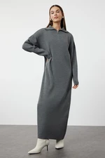 Trendyol Smoked Comfortable Zippered Collar Basic Knitwear Dress