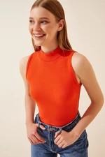 Happiness İstanbul Women's Orange Turtleneck Cotton Knitted Blouse