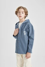 DEFACTO Boy's Hooded Gabardine Long Sleeve Shirt