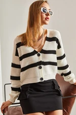 Bianco Lucci Women's Three-Button Striped Knitwear Cardigan