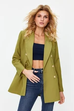 Trendyol Light Khaki Oversize Lined Double Breasted Closure Woven Blazer Jacket