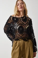 Happiness İstanbul Women's Black Lace Knit Seasonal Knitwear Blouse