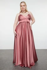 Trendyol Curve Salmon Strappy Double Breasted A-Line Long Woven Evening Dress/Night/Graduation/Engagement Dress