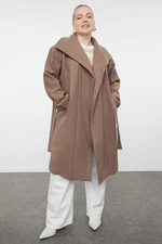 Trendyol Curve Mink Loose Fit Belted Wide Collar Cashmere Coat