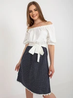 Ecru-Navy Spanish cocktail dress with belt