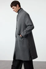 Trendyol Anthracite Oversize Fit Stand Collar Long Stash Winter Coat