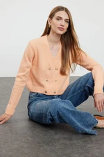 Trendyol Light Orange Double Breasted Collar Soft Textured Knitwear Cardigan