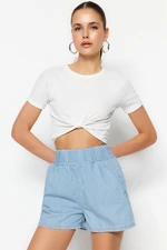 Trendyol Blue Elastic Waist Denim Shorts