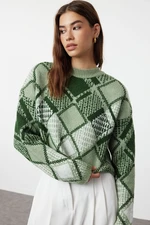 Trendyol Mint Wide Fit Crop Soft Textured Patterned Knitwear Sweater