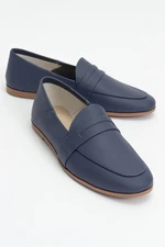 LuviShoes F05 Navy Blue Skin Genuine Leather Women's Flats