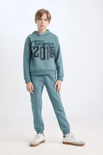 DEFACTO Boy 2-Piece Set Hooded Printed Sweatshirt Elastic Waist Tracksuit Bottoms