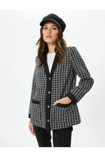 Koton Tweed Jacket with Pockets V-Neck Buttons