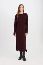 DEFACTO Regular Fit Crew Neck Basic Plain Long Sleeve Knitted Dress