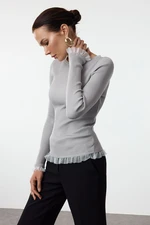 Trendyol Gray Tulle Detailed Thin Knit Sweater