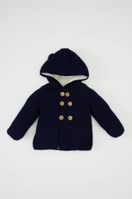 DEFACTO Baby Boy Navy Blue Polar Fleece Thick Double Button Closure Hooded Knitwear Cardigan