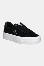 Semišové sneakers boty Calvin Klein Jeans VULC FLATFORM LACEUP LOW MG S černá barva, YW0YW01576