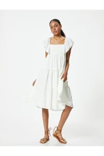 Koton Midi Dress Square Neck Ruffle Detailed Sleeveless Wrap